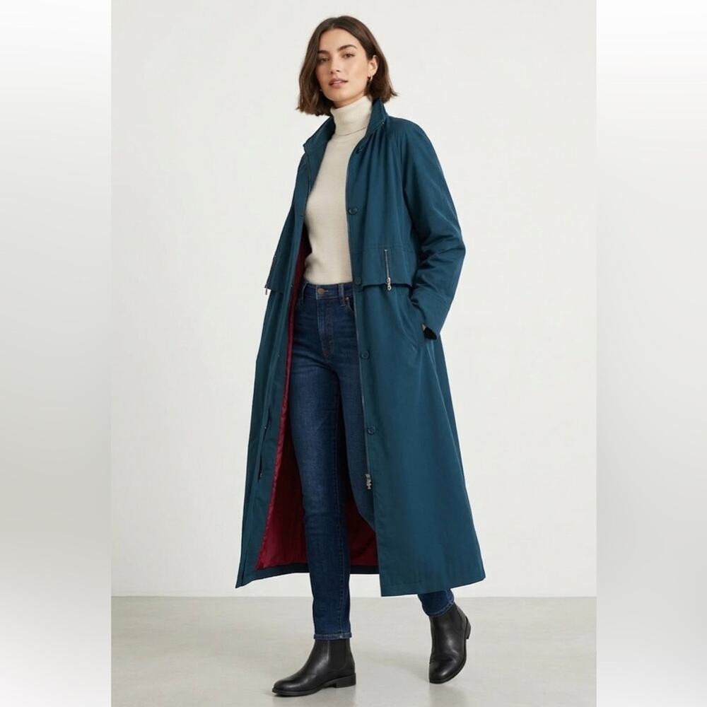 Elegant vintage Dark Teal long Trench Coat